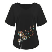 USMIXI Womens Ljetni vrhovi kratki rukav V-izrez Leptir za ispis T majice Lagana prozračna udobna ženska