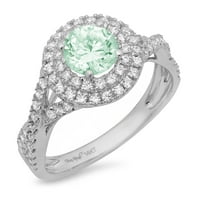 1.3ct okrugli rez zeleni simulirani dijamant 14k Bijelo zlato Graviranje Izjava bridalne godišnjice