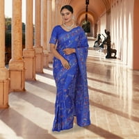 Blue Bangalore Silk Sari sa više boja Kantha ručna vezom veličine: XS, boja: plava