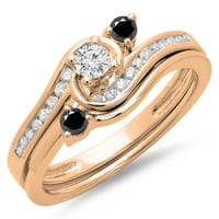 0. Carat 10k Rose Gold Okrugli crno-bijeli dijamantski ženski bridalni upleteni vrtložni prsten sa odgovarajućim