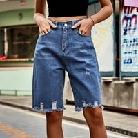 Žene Mid Sheik Jean Shorts sa džepnim ljetnim modnim rupama Hlače za dame Široke kratke hlače hlače za kratke hlače Kratke hlače Plavo l