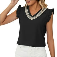 Aurouralne bluze bez rukava za ljeto u velikim ženskim veličinama Modni V-izrez Uskršnje čvrste boje