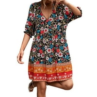 Ženska cvjetna ljetna haljina Linijska ležerna stila omotaj Lose Midi haljina Rubles Bohemian Maxi Haljine