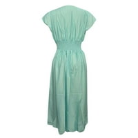 Ženska V-izrez modna tiskana dužina gležnja A-line ljetna haljina s kratkim rukavima Sky Blue s