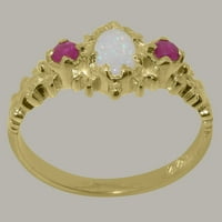 Britanci napravio 14k žuto zlato stvarni istinski Opal i Ruby Womens Promise Ring - Veličine Opcije