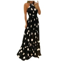 Stalne haljine za žene Žene Tropsko print Halter Backlex Maxi haljina bez rukava Black, M