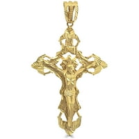 14k žuto zlato, veliki stari stil Isus Krist Crucifi križni privjesak religiozni šarm