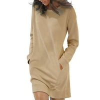 Ženska modna dugačka džepa dugačak rukav čvrst boja Dugi pulover Duks bez kapuljača