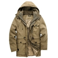 Zunfeo zimska jakna za muškarce - turtleneck slim rukav slim fit casual sa kapuljačom sa kapuljačom, puna topla plišana jakna kaki 2xl