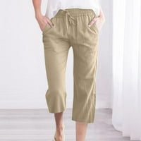 Capris za žene Ležerne ljetne pamučne posteljine elastične struice obrezane hlače
