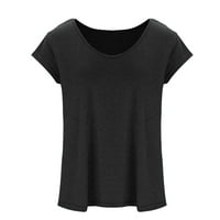 Tawop usjeva za žene Trendy Womens Casual Lable Soft Cap rukav s majicom od pune boje bluza crna 8
