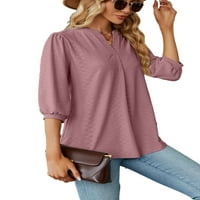 HAITE Women majica V Vrući izrez Solična boja tunička bluza Dame Majica Pulover Duboko Pink S