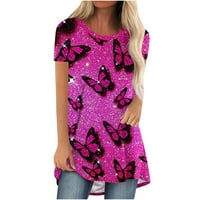 Ženske košulje Hot Pink Prodaja moda Žene Modni kratki rukav Okrugli vrat Odštampana dugačka majica