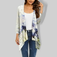 Ženska cvjetna cvjetna print nepravilna tri četvrtine rukava s džepnom jaknom