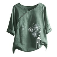 Ženski vrhovi modni ženski casunski gumb cvjetni ispis majica kratkih rukava majica za bluze Green