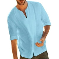 Corashan Muške majice, muške vrećastog pamučnog mješavina čvrste boje tri četvrtine V rect t majice
