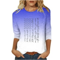 Odeerbi 4. jula Patriotska košulja pruga za žene šivanje kontrastne boje tri četvrtina rukava bluza