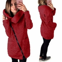 ABCNATURE ženski casual kaput dugačak dukserica sa patentnim zatvaračem na vrhu crvena 2xl