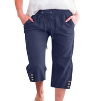 Dame Capri hlače ravno dno noge čvrsto obrezane hlače sa labavim pantalonama plaža tamno plava L