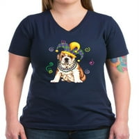 Cafepress - Party Bulldog bijela majica - Ženska majica V-izrez tamne majice