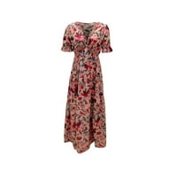 Huaai Womens Floral Maxi haljina Ležerne prilike Duboko V izrez duge rukave za duge večernje večernje