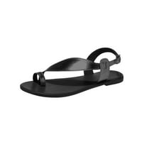 TOE Ring Wedge Sandale za žene ravna potpetica tanka crna