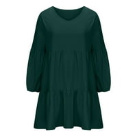 Wyongtao ženska ležerna ljetna majica haljina s dugim rukavima Swing haljina ruffled hem labave casual haljina zelena m