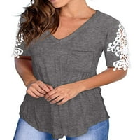 Prednji modni modni modni V izrez TEE izdubljeni boemska bluza tunika Dame Color Block Dailywer Pulover