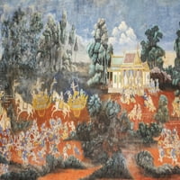 Freska prikazuje scene iz ramajane u galeriji u kraljevskoj palači, Pnombod Pen, Kambodža, Kambodža,