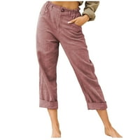 Ležerne pantalone za žene opušteno fit gumb Solid u boji Elastični struk ravno dugačke hlače, casual