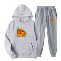 Pyju Clearance Falk modne odjeće za muškarce, Halloween bundeve grafički pulover duksev sa hoodieom koji se podudaraju sa trenerkom opušteno uklapanje trzaja