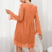 Haljina za žene, ženski temperament okrugli vrat dugih rukava s ljuljavom haljinom naranče
