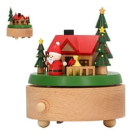 Drvena rotirajuća muzička kutija, izdržljiva okrugla dna Santa House Lagana božićna muzika Bo za kućni ukras za prijatelje Drvena okrugla dna Santa House