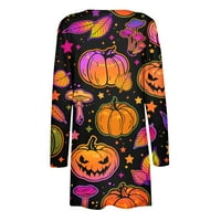 MLQIDK Ženska Halloween Cardigans Lagana otvorena prednja rešetka za drape Pumpkin Print Casual Fall