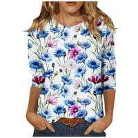 Fragarn Summer Rukav majica Pejzaž ukras uzorka za žene za žene Three Quarter rukava s pulover okruglim