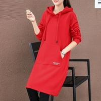 DMQQUPV maxi haljina sitna duljina rukavska haljina duljina koljena Ženska kapuljača modna ženska modna casual ljetna haljina crvena x-velika