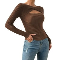 Mveomtd Žene Ležerne prilike dugih rukava izdubljeni nepravilni okrugli vrat T majice Osnovni džemperi