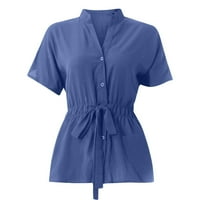 Ženski vrhovi ljeto V izrez Pleased Belt šifon bluza s kratkim rukavima