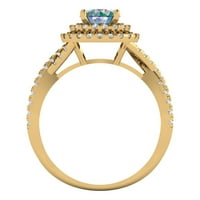 1. CT sjajan okrugli rez prozirni simulirani dijamant 18k žuti zlatni halo pasijans sa accentima prsten sz 4,25
