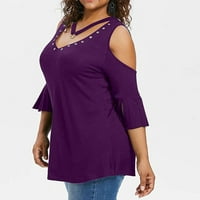 Puntoco Womens Plus vrhovi veličine, plus veličine zavoj odjeću čvrsto majica kratki rukav V-izrez V-izrez