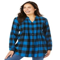 Žena unutar ženske plus veličine pintuckirana flannel majica košulje