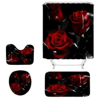 Garniture za zavjese, sa kukama, crvenom vinom ružom s neklizanim prostircima, toalet poklopcem i prostirkom