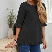 Ženska bluza plus veličina modna solidna boja kratkih rukava ruffles casual top crni 14