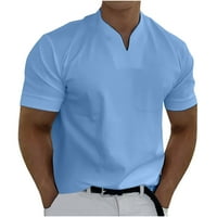 Odeerbi Muška košulja Tors Ležerne prilike Casual Solid s džepovima Sportska kratkih rukava V-izrez Fitness Trenutna obuka Svijetlo plava