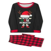 Huakaishijie Božićna porodica Pajamas Podudarni set Santa Hat Elk Ispis Dugih rukava Pletene hlače za