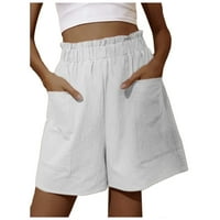 Ženske kratke hlače za ljetni jean modni čvrste pamučne posteljine elastičnih poketa kratke hlače na
