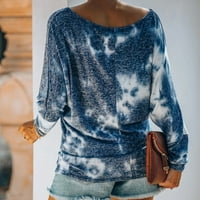 WAVSUF set za žene odložive pulover i kratke hlače za vrat od tiskanog dugih rukava plava dva seta m