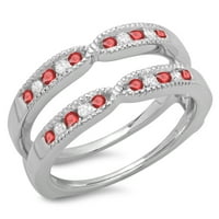 DazzlingRock kolekcija 14k okrugli rubin i bijeli dijamantski ženski millgrain Wedding Band Guard prsten, bijelo zlato, veličine 6