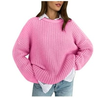 SHOMPORT Ženski pleteni pulover jeseni ležerni labavi pogranik dugih rukava s dugim rukavima džemper
