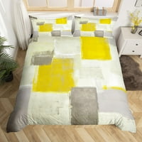 Žuti apstraktni krevet Poklopac za divokolor Dye, kravata gradijentna posteljina Poklopac kralja Grunge Ombre Komforter, siva geometrija patchwork krevet pokrivač mekanog ugodnog laganog